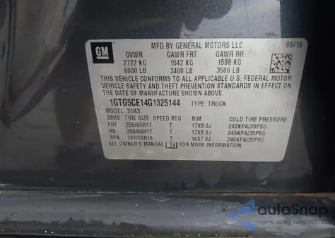 2016 GMC Canyon Sle из США, поврежденный, VIN 1GTG5CE14G1325144